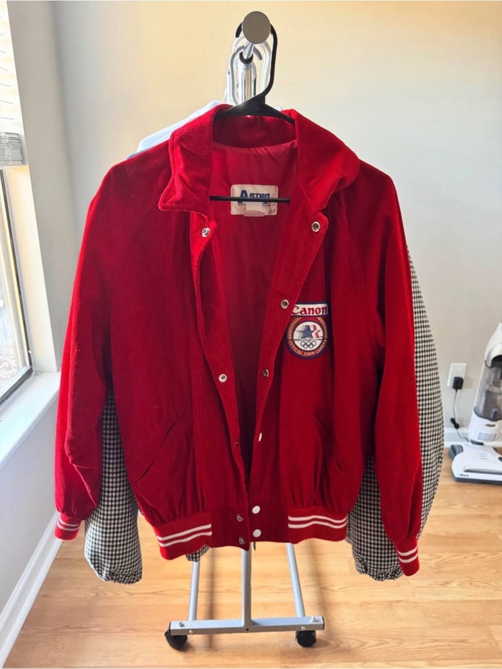 Canon Red Corduroy Bomber Jacket with Olympic Patch